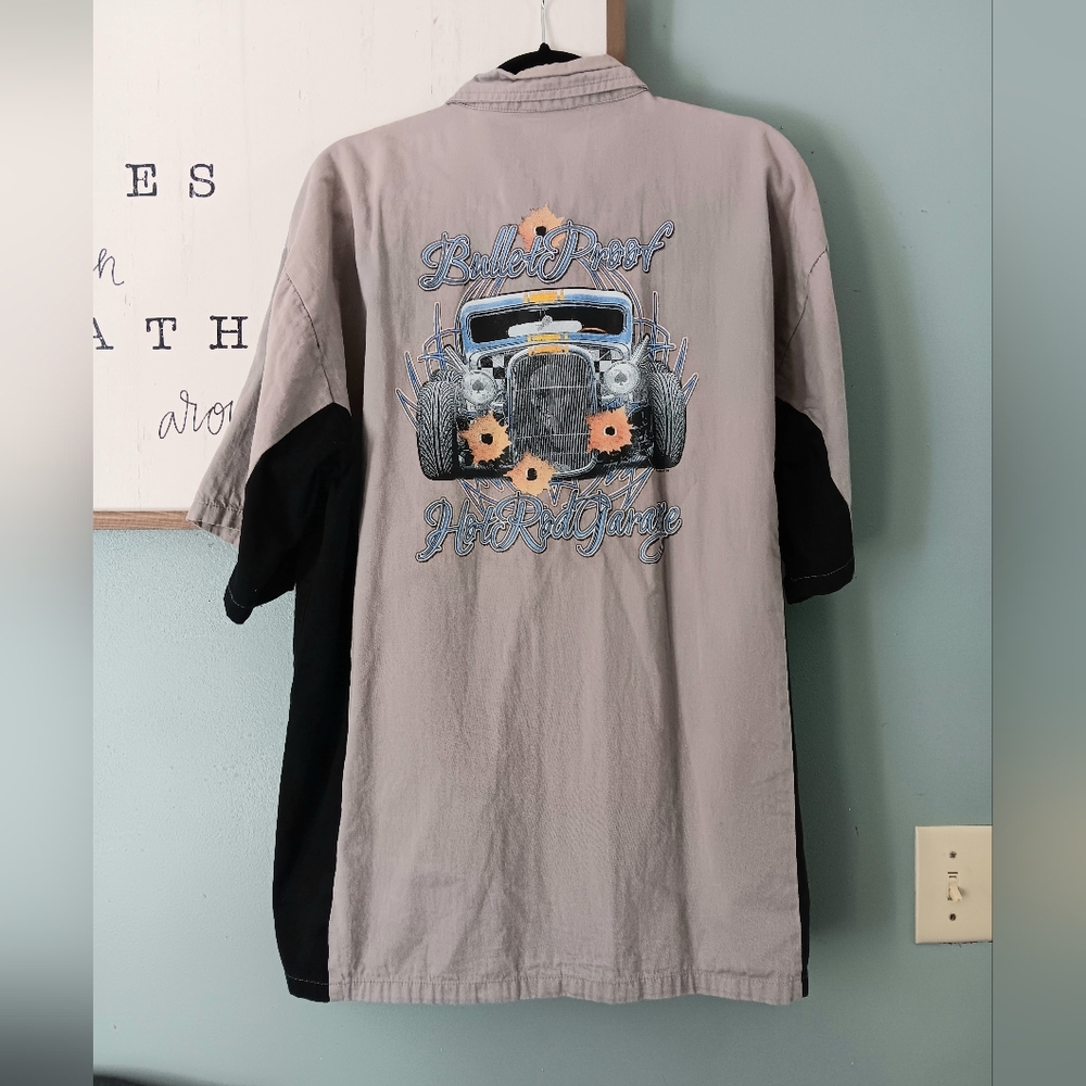 Y2k Biker Apparel Co. Bullet Proof Hot Rod Garage Button Down Shirt Mens Xl